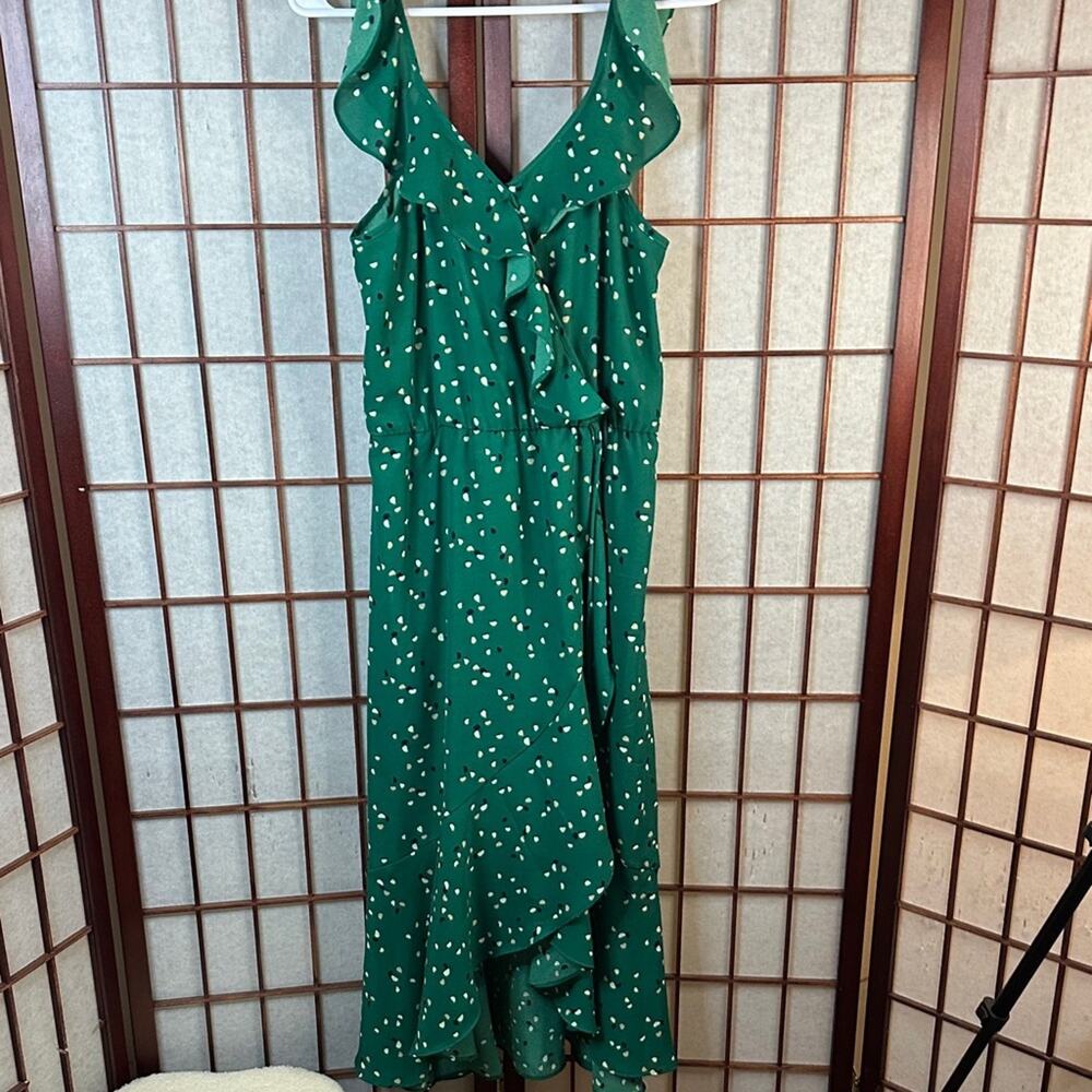Socialite Asymmetrical Green Dress with White Dots size medium